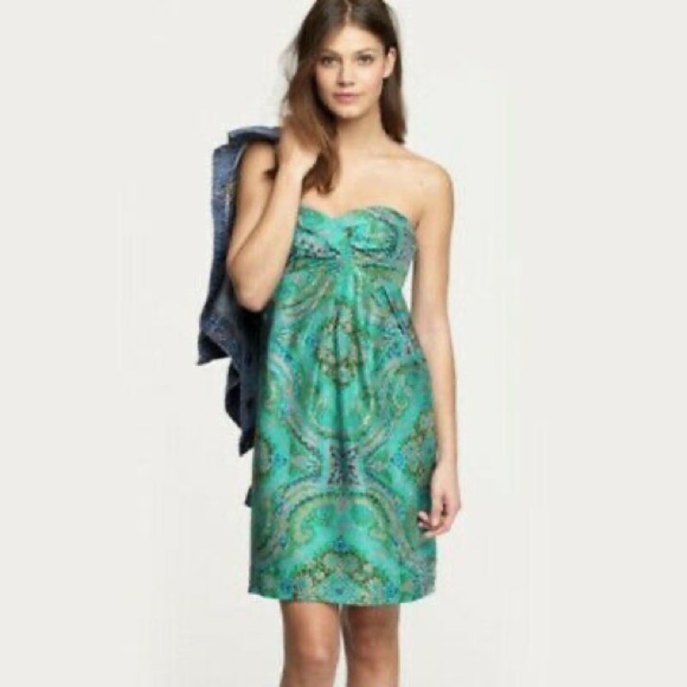 Green Paisley Strapless JCrew Dress